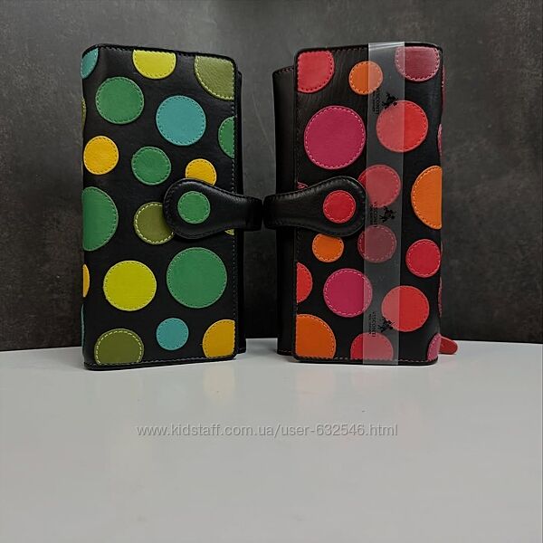 Шкіряний жіночий гаманець в яскравий горох Visconti c RFID