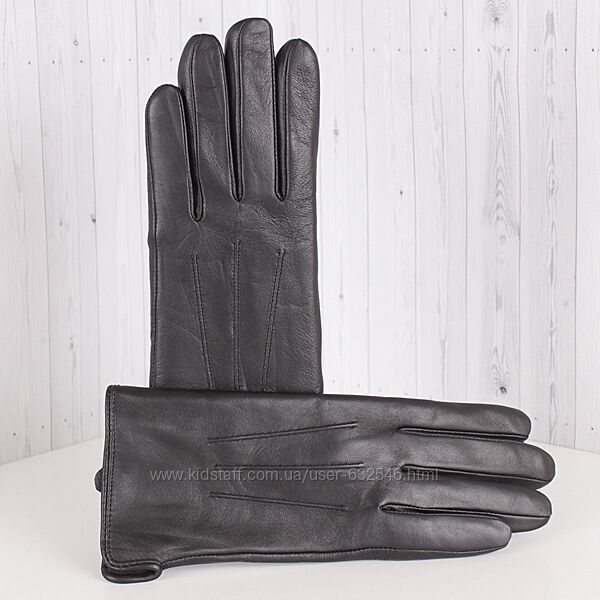 Рукавички жіночі шкіряні чорні класичні De esse