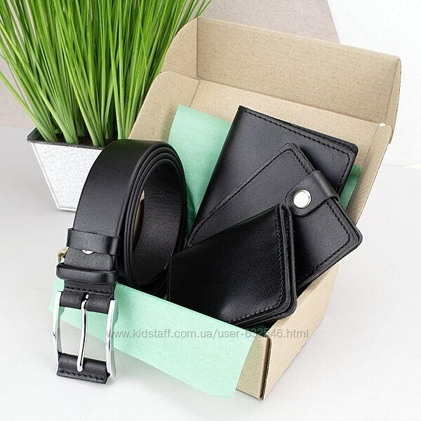 Подарунковий чоловічий набір ремінь, затискач для грошей, обкладинка
