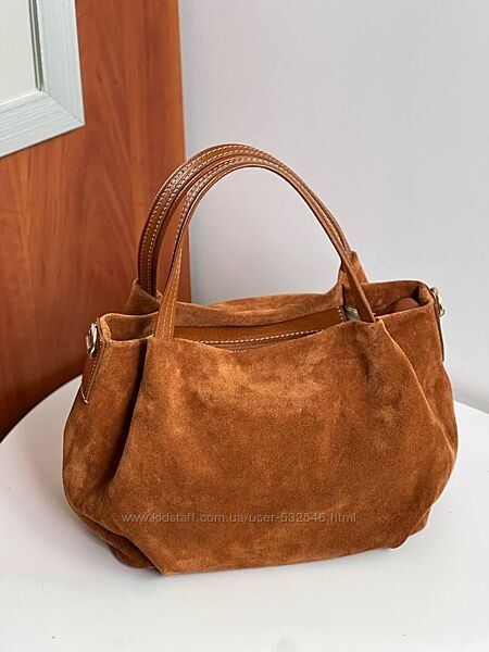 Сумка жіноча натуральна шкіра і замша  мяка, з довгим ременем