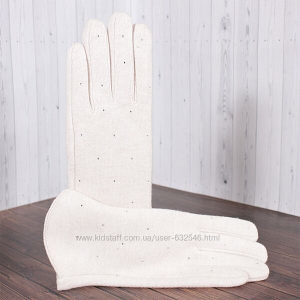 Текстильні рукавички жіночі без підкладки з камінцями