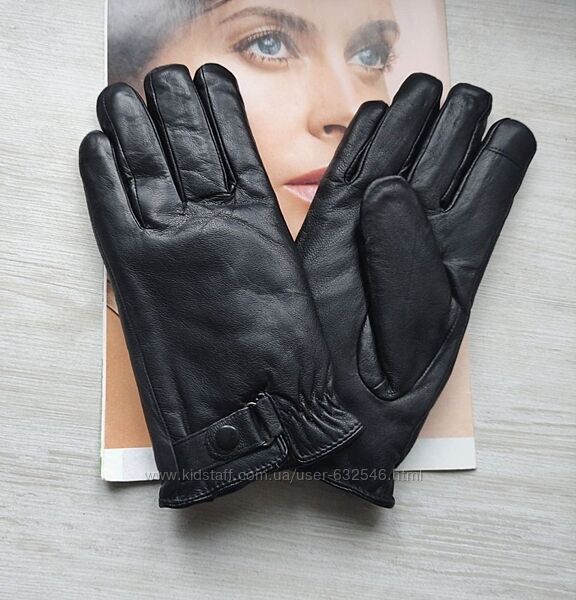 Чоловічі шкіряні рукавички зимові чорні на штучному хутрі