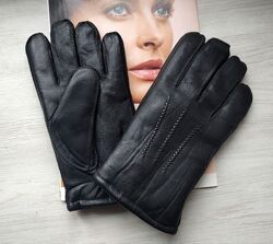 Теплі чоловічі шкіряні рукавички, зовнішній шов