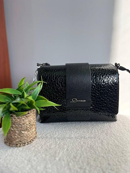Сумка жіноча DESISAN  натуральна шкіра чорний лак