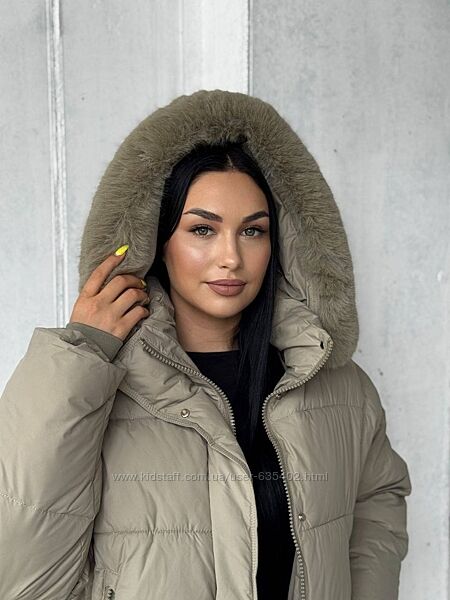 Зимняя куртка биопух, мех, капюшон размер S-M M-L L-XL
