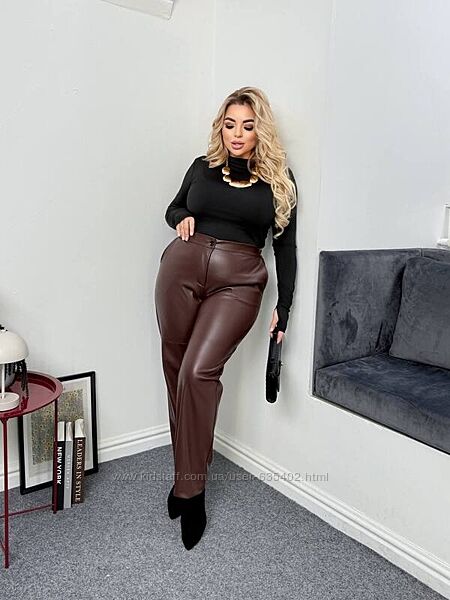 Брюки эко-кожа люкс на велюре Размер48-50, 52-54, 56-58