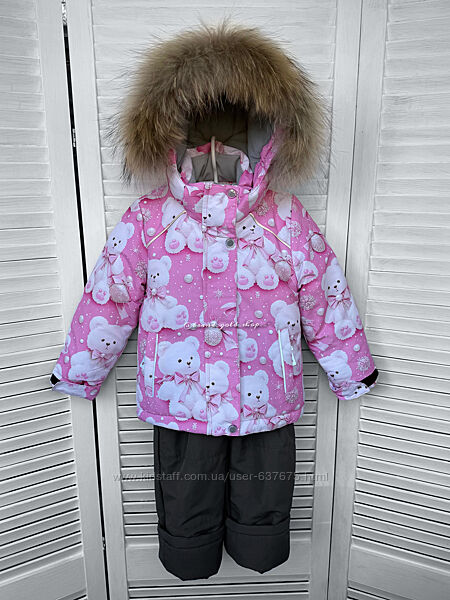 Зимовий термо комплект комбінезон з ведмедиками для дівчаток 80-104