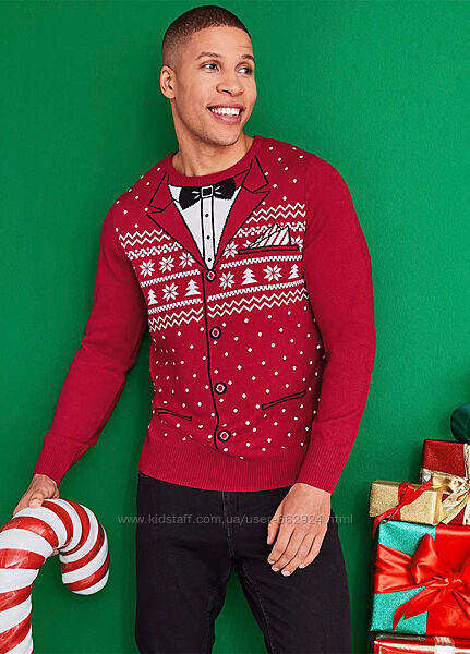 Чоловічий новорічний светр різдвяний принт Livergy s, m, l червоний
