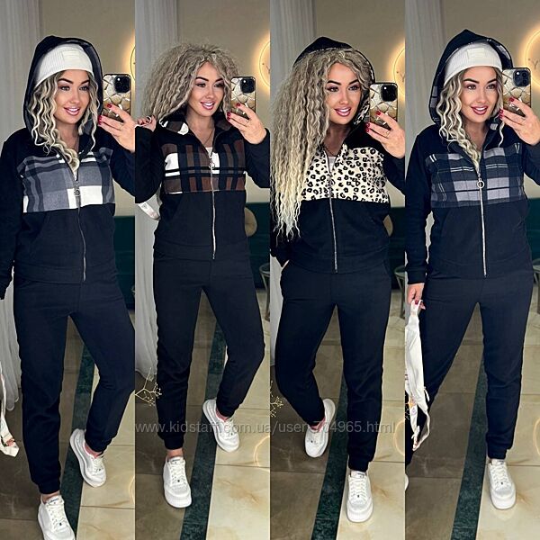 Теплий флісовий костюм подвійним капюшоном та стильними вставками