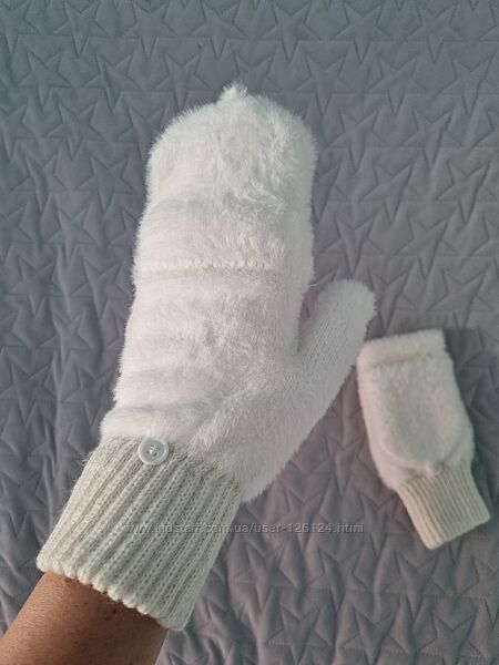 Білі мітенки рукавички із штучної ангори next,