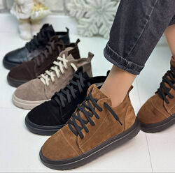 Стильні черевики, нат. шкіра та замш. Зима