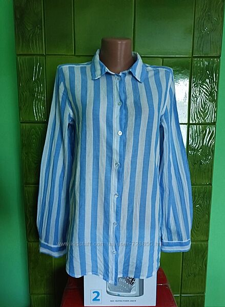 Натуральна сорочка в синьо-білу смужку. H&M. Розмір S, M . uk 8. 