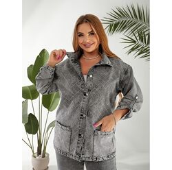 Жіноча сіра джинсова куртка в камінцях XL-4XL