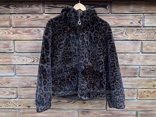 Жіноча шикарна леопардова шуба з капюшоном