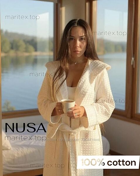 Розмір M Білий жіночий вафельний халат. Довгий. Nusa Туреччина. 100 бавовн