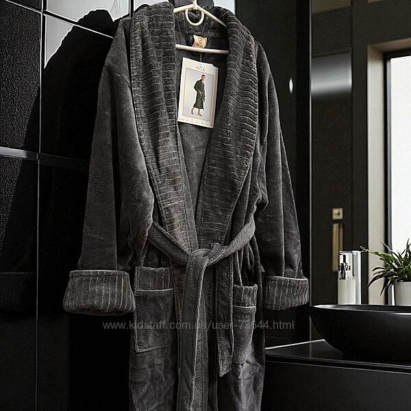 Графіт. Чоловічий халат. Довгий. 50 бамбук, 50 бавовна. Розмір L/XL,  2XL