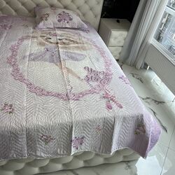 Покривало 175х240см стьобане з наволочкою для дівчинки рожеве, лілове. Miss