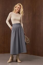 Спідниця міді довжини з елегантним А-силуетом  із костюмної тканини бавовни