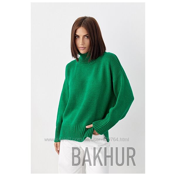 Стильний  напівшерстяний жіночий джемпер з рукавом реглан, висока горловина