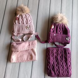 Шапка на флисе и хомут на флисе, натур. бубон