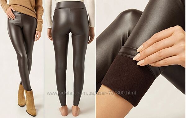 Calzedonia Леггинсы с широким пояском термо с эффектом кожи шоколад