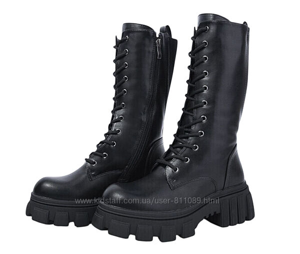 Чорні зимові чоботи із шнурівкою