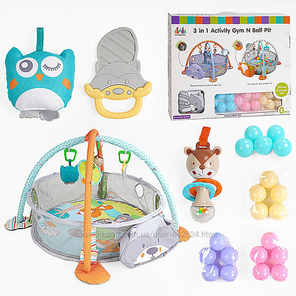 Килимок 63596 6 манеж, брязкальця, 30 кульок, у коробці