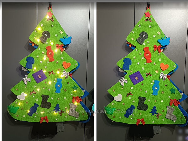 Святковий фетровий килимок-ялинка-нічник 3 в 1 зі світлом