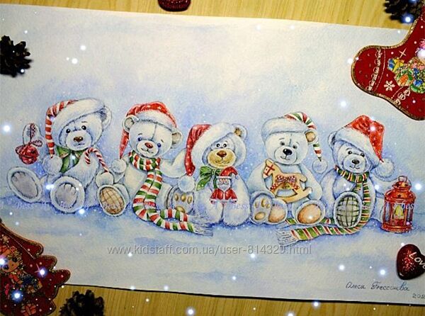 Набір для вишивання хрестиком Різдвяні ведмедики