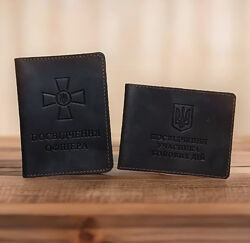 Шкіряна обкладинка посвідчення УБД і посвідчення офіцера набір коричневий
