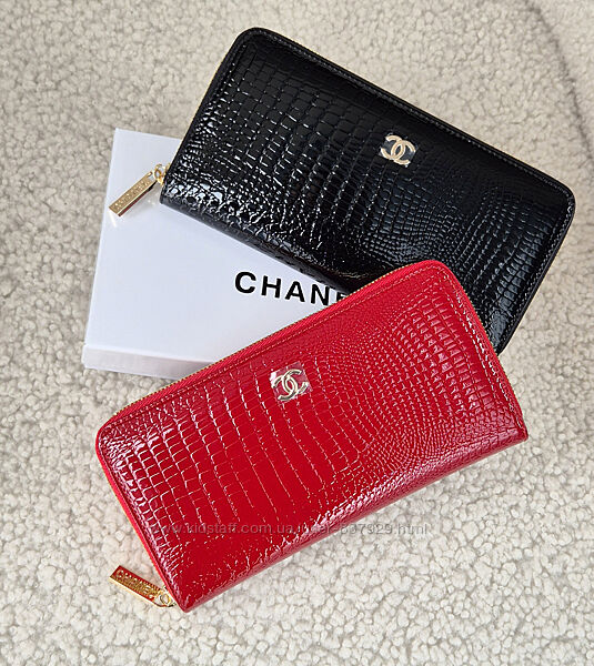 Кожаный женский кошелек CHANEL на молнии. Шкіряний гаманець
