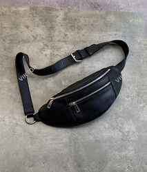 Кожаная мужская итальянская сумка-бананка Genuine Leather. Шкіряна сумка