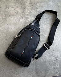 Кожаная мужская итальянскаясумка слинг на молниях VERA PELLE Шкіряна сумка