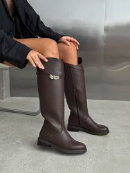 Жокейські високі жіночі зимові чоботи з ремінцем 36-41 колір шоколад