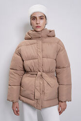 Жіночий подовжений пуховик з поясом зимова куртка