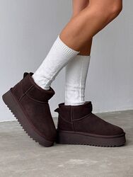 Короткі уггі шоколад на платформі жіночі 36-41