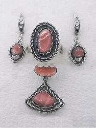 Ніжний родохрозіт в авторському срібному комплекті