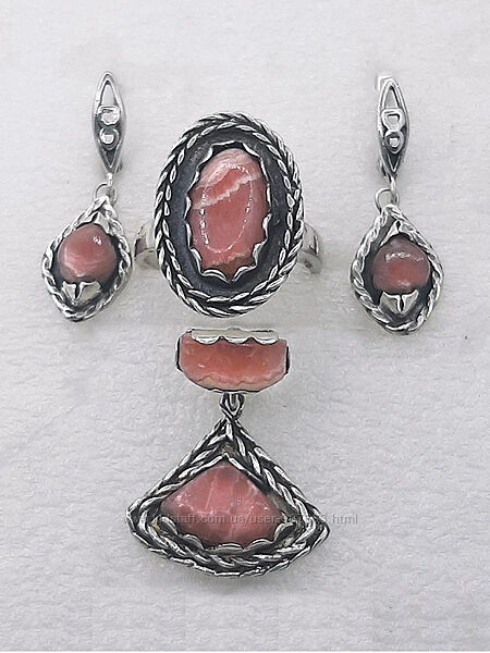 Ніжний родохрозіт в авторському срібному комплекті