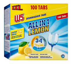 W5 All-in-1 Lemon 100 шт таблетки для посудомийних машин  розчинна плівка