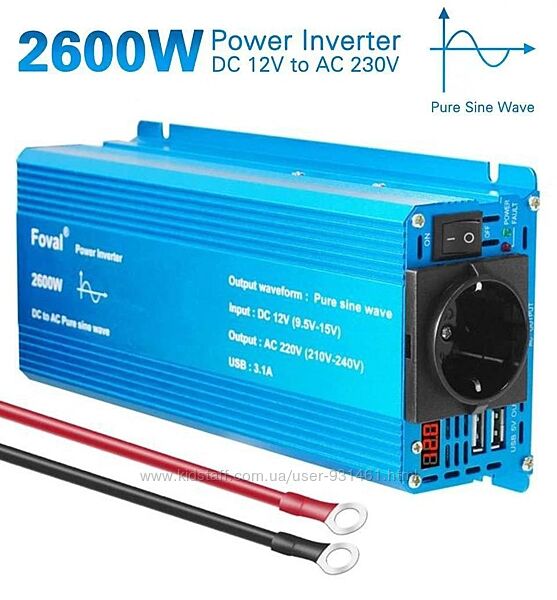 Преобразователь напряжения Foval с 12 на 220 В - 2600 Вт - чистый синус