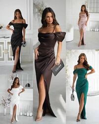 Жіноча вечірня атласна  сукня максі  різні кольори 42-48 розміри 