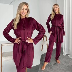 Домашній жіночий велюровий костюм-піжама трійка різні кольори