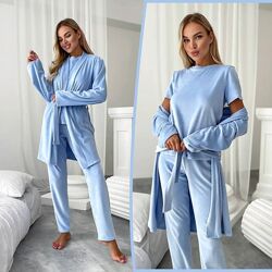 Домашній жіночий велюровий костюм-піжама трійка різні кольори