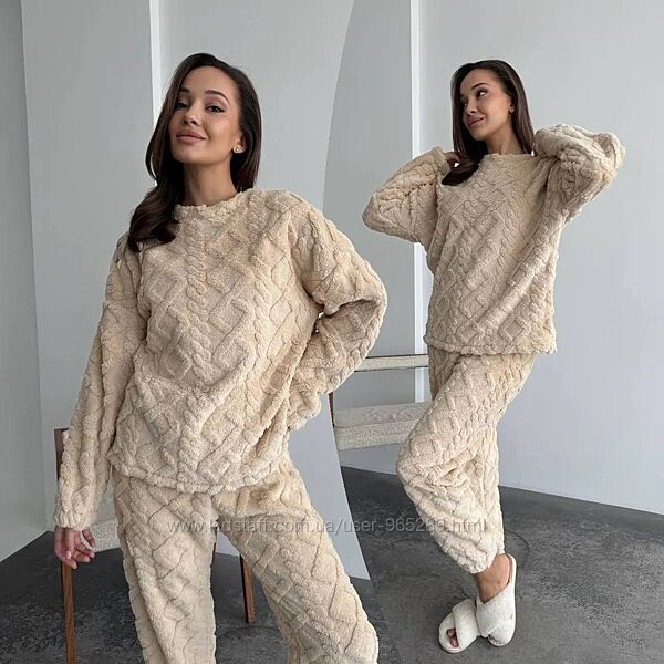 Жіноча тепла махрова піжама , домашній костюм різні кольори 42-52 розміри 