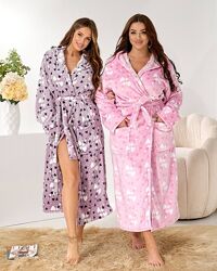 Плюшеві жіночі халати, принт. Розміри вiд 42 до 56