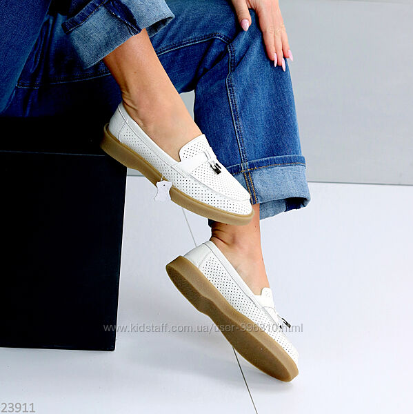 Класичні білі шкіряні сліпони натуральна шкіра з перфорацією