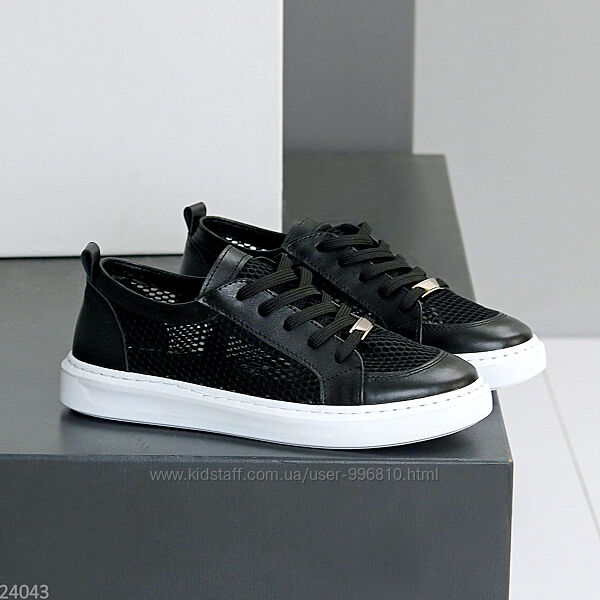 Базові чорні прошити кеди натуральна шкіра текстильна сітка