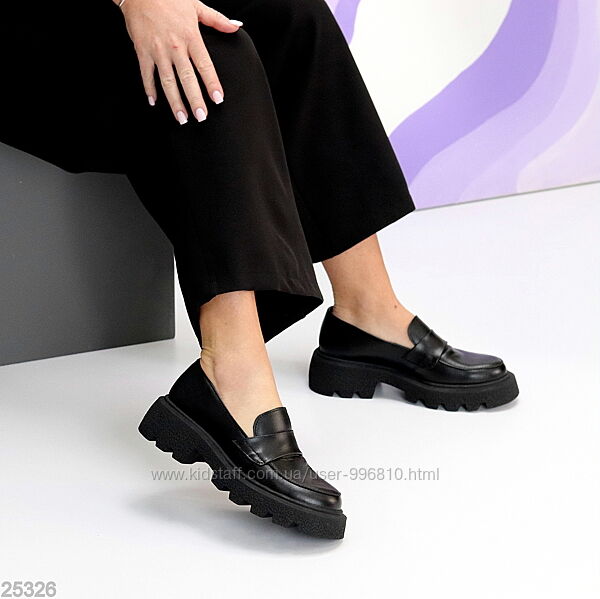 Щоденні чорні шкіряні туфлі лофери сучасний дизайн/3 варіанти