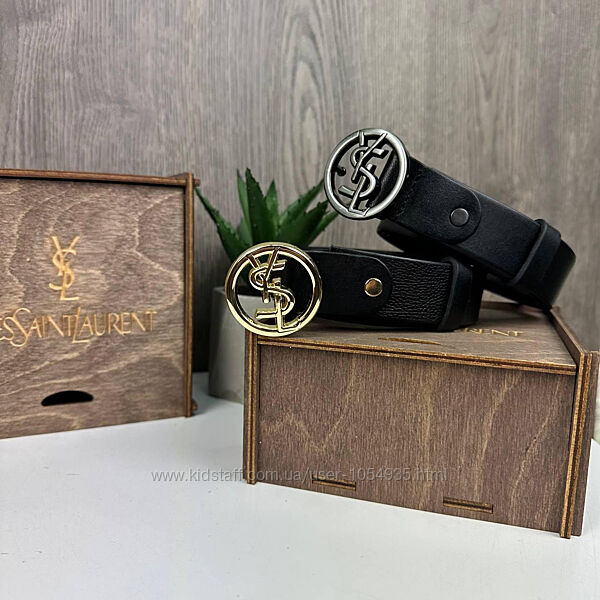 Шкіряний жіночий пояс YSL золото, нікель