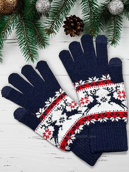Чоловічі вязані сенсорні теплі перчатки рукавички з орнаментом Pepco